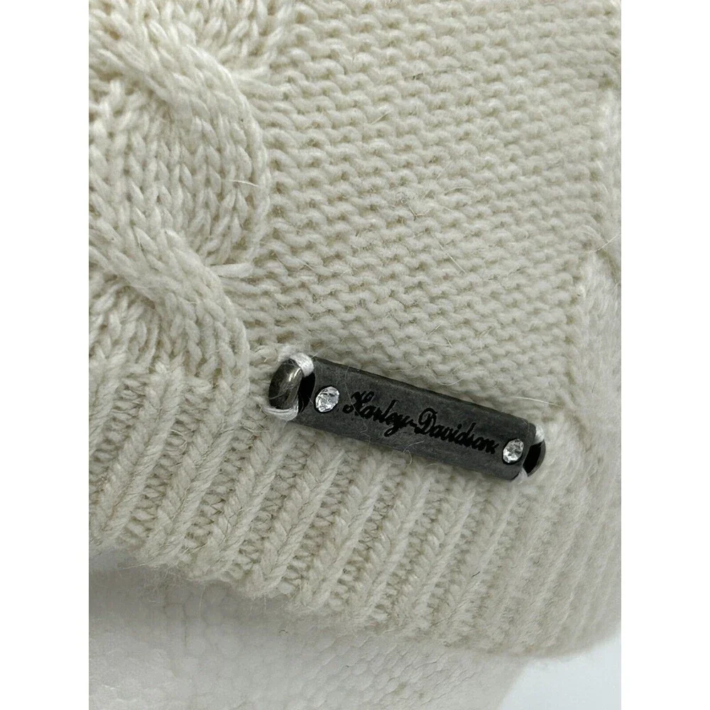 Women's Harley Davidson Ivory Cable Knit Beanie Cap Hat One Size Fits All OSFA